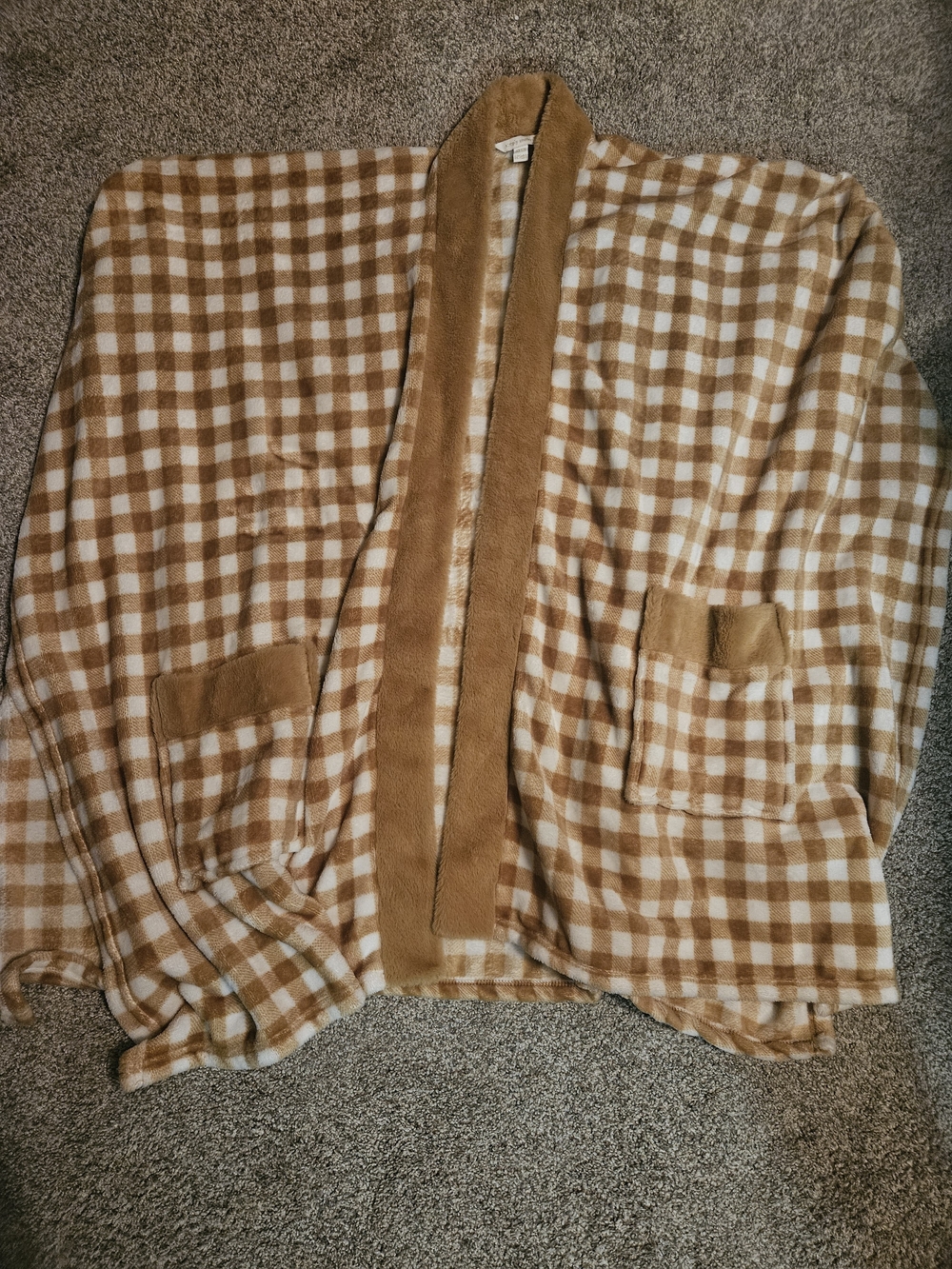 Simply Southern Plaid Blanket Poncho in Camel and White